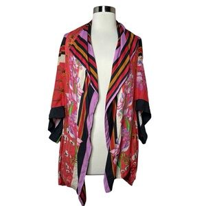 Free People Beachcomber Print Cover Kimono Cardigan Floral Stripe One Size